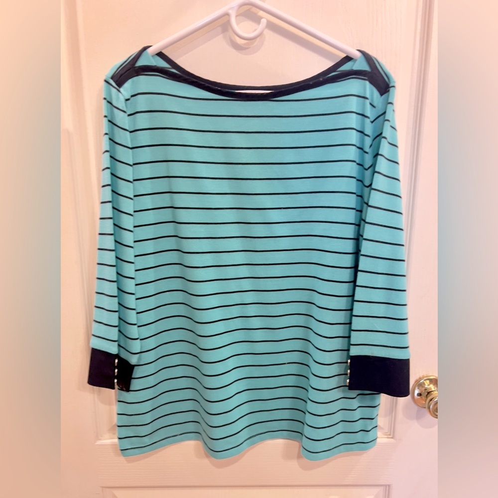 Liz Claiborne Aqua and Black Striped Tunic